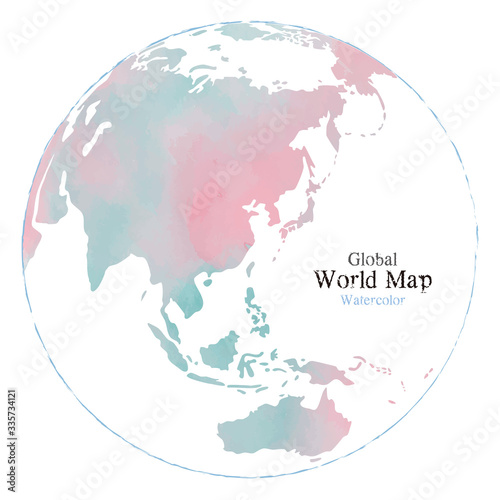水彩風のおしゃれな世界地図、地球