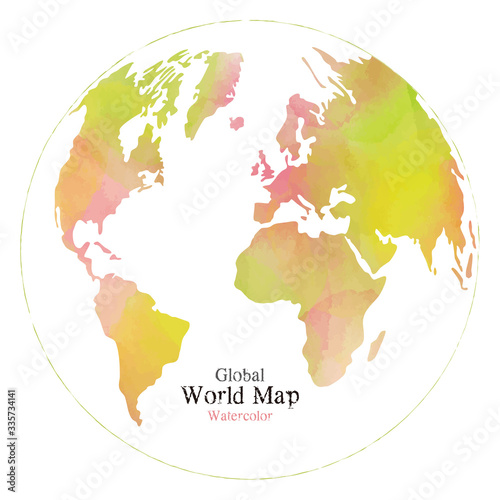 水彩風のおしゃれな世界地図、地球