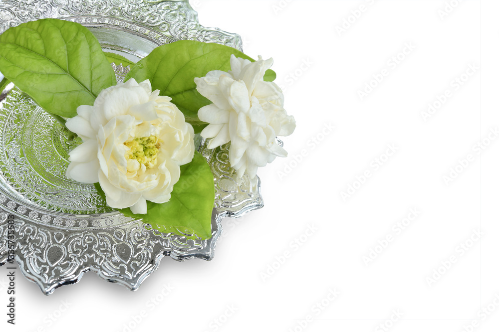Thai jasmine white flower isolated on white background.This has clipping path. Thai jasmine white flower isolated on white background.This has clipping path.
