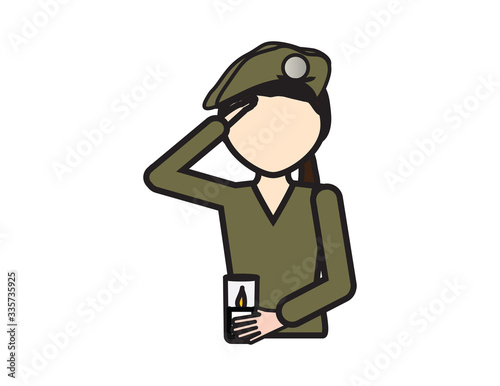 Female Soldier Salutes and Holding Memorial Candle