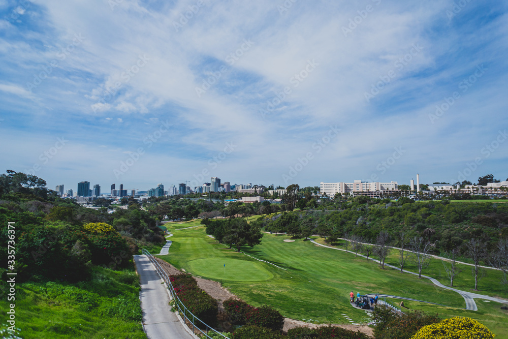 golf course with view of downtown san diego
