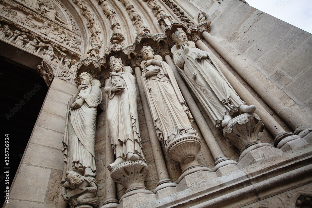 Paris, France - 11 08 2013: Sculptures on Notre Dame Cathedral