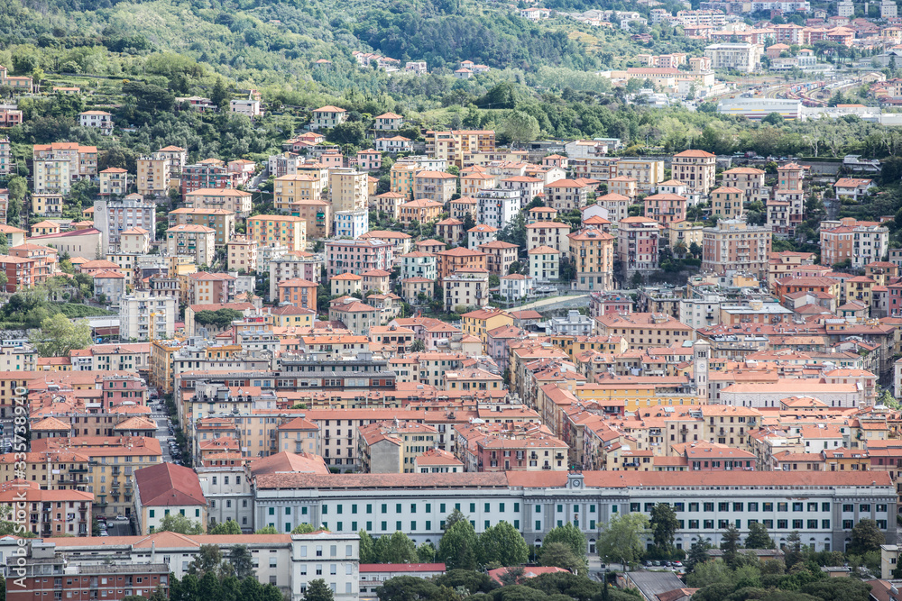 City centre of La Spezia vieved from a mountain top. La Spezia, Italy.