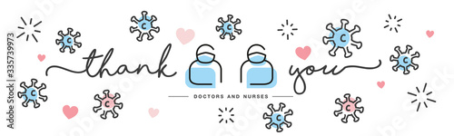 Thank you doctors and nurses working in the hospitals fighting the coronavirus handwritten line design