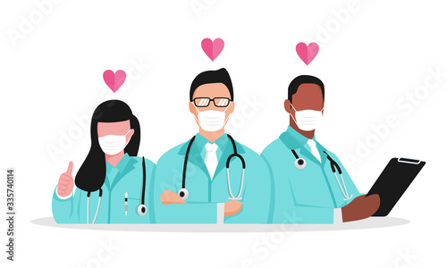 Doctor is a hero. thank you doctors and nurse. you are the best. from health care workers with love. Fight against covid-19 viruses. vector illustration