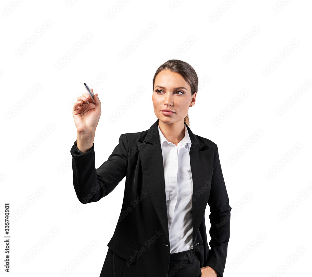 Businesswoman writing with marker, isolated Businesswoman writing with marker, isolated