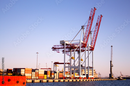 technical equipment in the seaport and freight containers  cargo loading