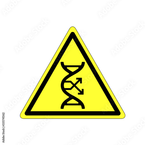 Hazard warning sign mutation organism, change DNA icon flat black. Symbol zone of genetic modification or label or tag on the package, isolated on white background. Vector illustration.