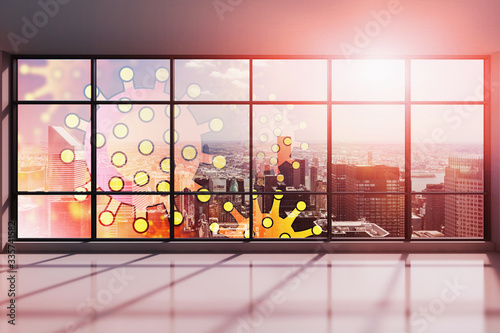 Empty panoramic office building, coronavirus