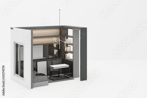 working room mock up in modern classic style with grey furniture tone on white background 3d rendering