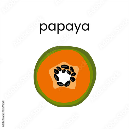 Half an orange papaya. Ripe papaya with seeds.Vector illustration cartoon flat icon isolated on white. can be used for: Print, banner, label, poster, sticker, logo.