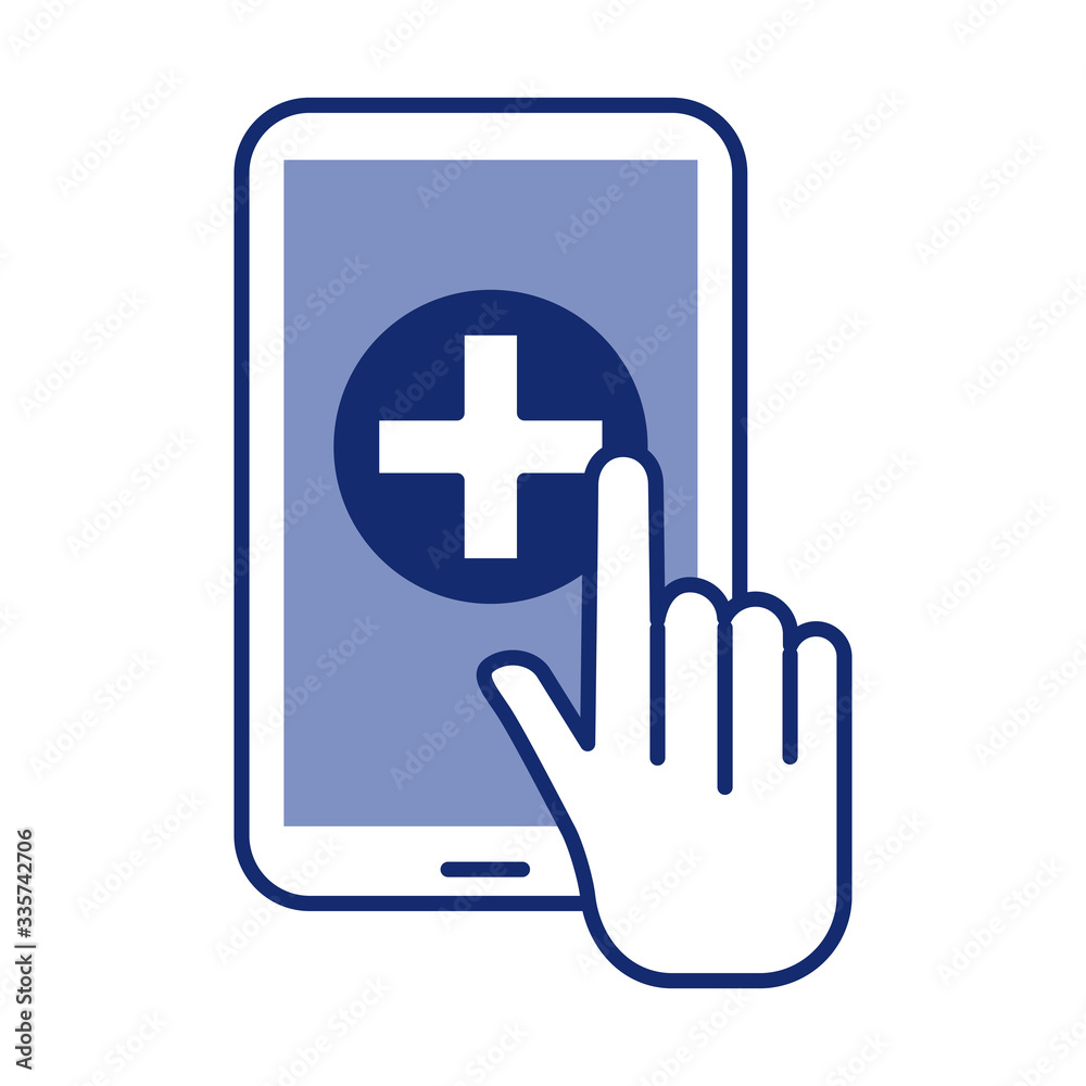 smartphone with medical cross health online line style smartphone with medical cross health online line style
