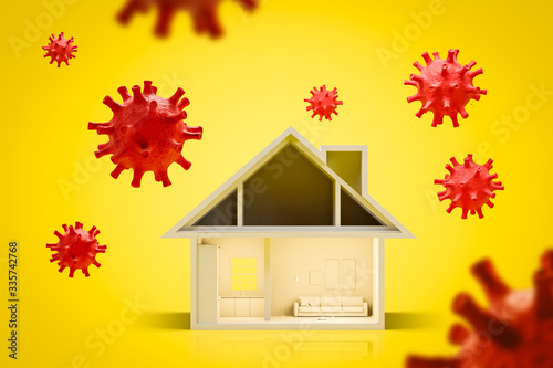 House and ncov virus, stay home concept