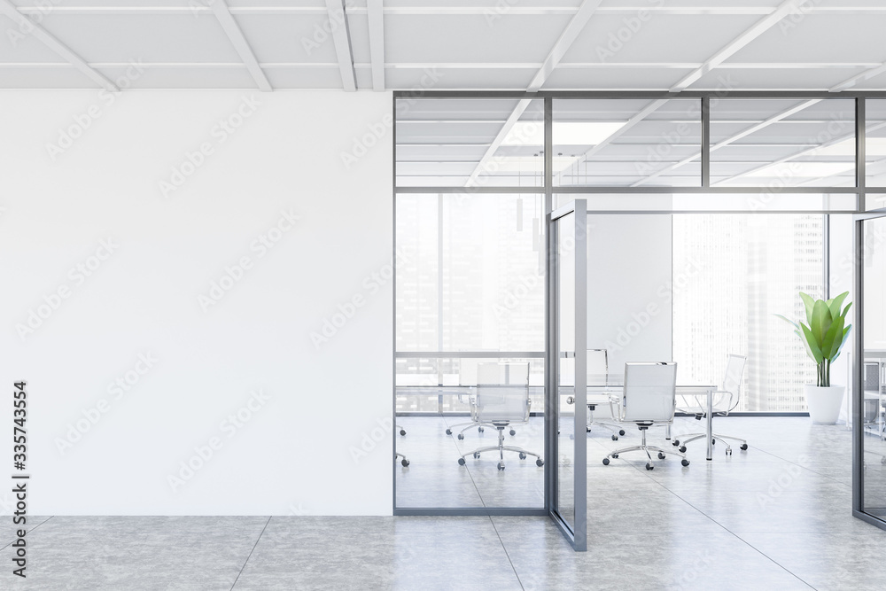 White conference room interior with mock up wall - obrazy, fototapety, plakaty 