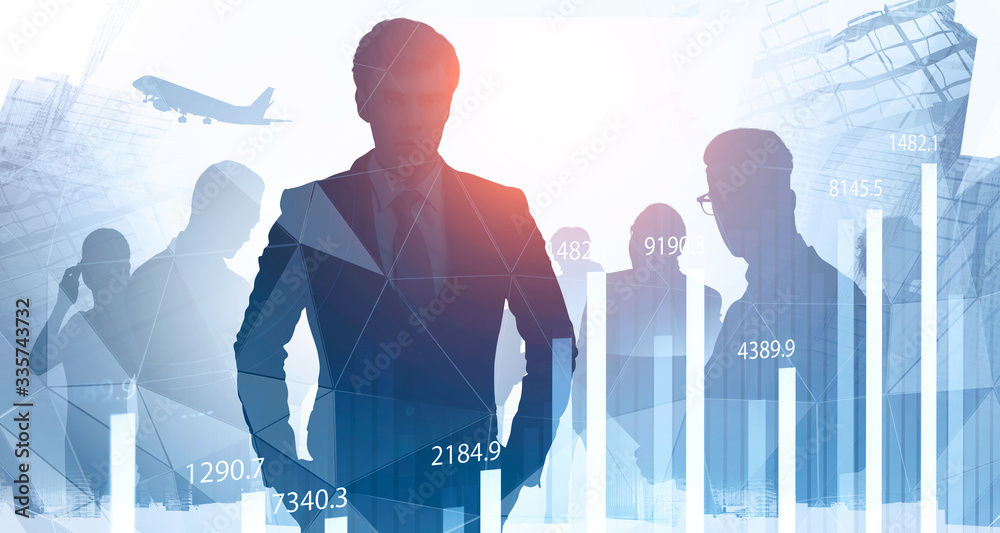Confident trader and his team, digital chart Confident trader and his team, digital chart