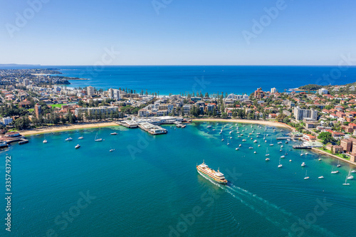 Canvas Print Aerial view on famous Manly Wharf and Manly, Sydney, Australia.