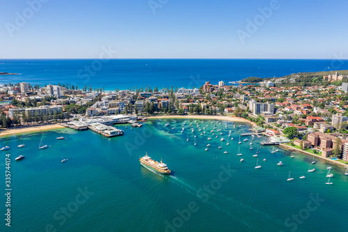 Aerial view on famous Manly Wharf and Manly, Sydney, Australia.