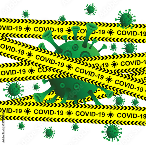 warning sign for coronavirus. symbols are prohibited from crossing territory. quarantine areas from virus outbreaks. plague of wuhan's disease. isolation area markings.