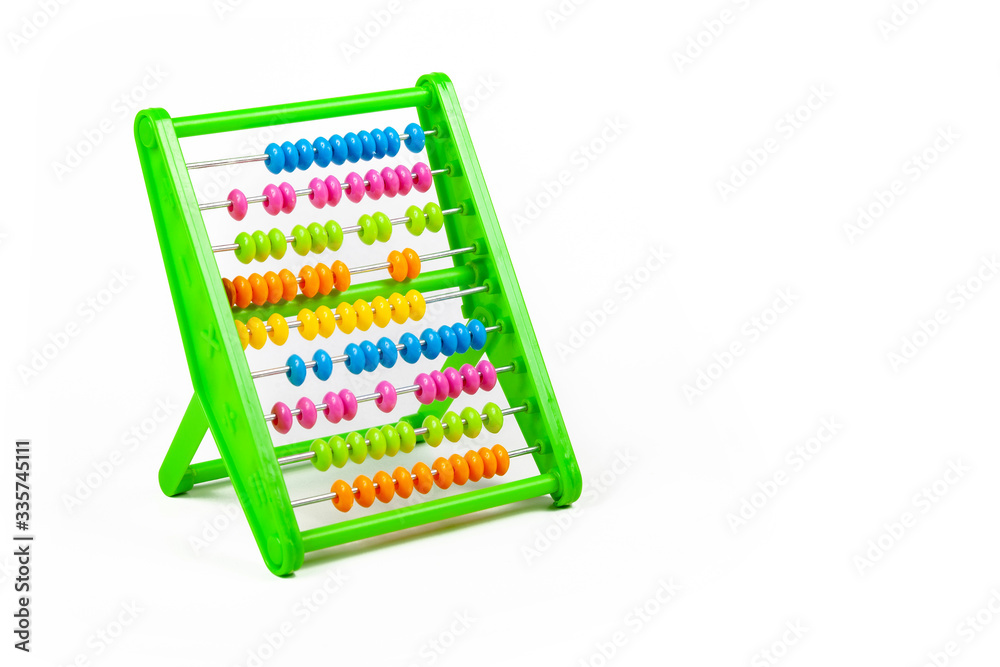 Colorful abacus tool, toy object isolated on white background, cut out Beads randomly aligned Teaching children math, kids elementary mathematics and counting education simple abstract concept, symbol Colorful abacus tool, toy object isolated on white background, cut out Beads randomly aligned Teaching children math, kids elementary mathematics and counting education simple abstract concept, symbol