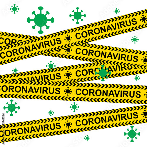 warning sign for coronavirus. symbols are prohibited from crossing territory. quarantine areas from virus outbreaks. plague of wuhan's disease. isolation area markings.
