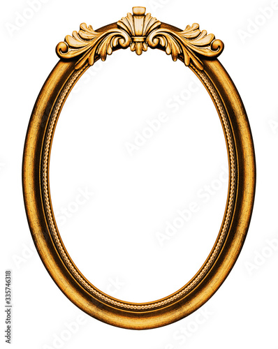 Fotografie Wooden oval frame isolated on white background, including clipping path