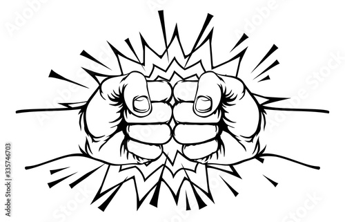 An illustration of two hands in fists punching each other or fist bumping