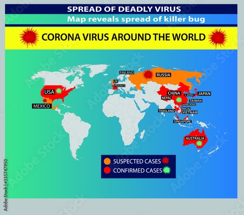 Covid-19 coronavirus around the world vector illustration. full world map.