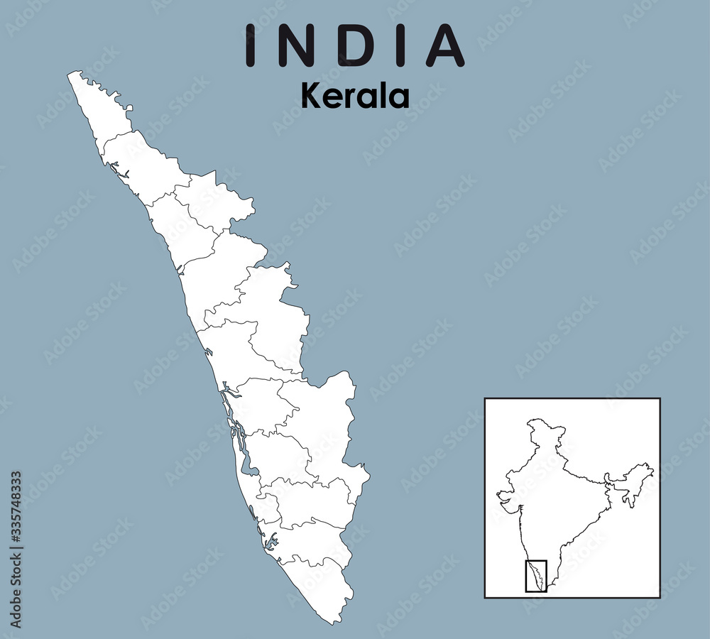Kerala Map Vector Illustration Of District Map Of Kerala With Outline Kerala Map Vector Illustration Of District Map Of Kerala With Outline