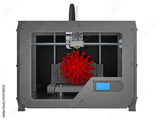 3D printer prints a coronavirus molecule photo