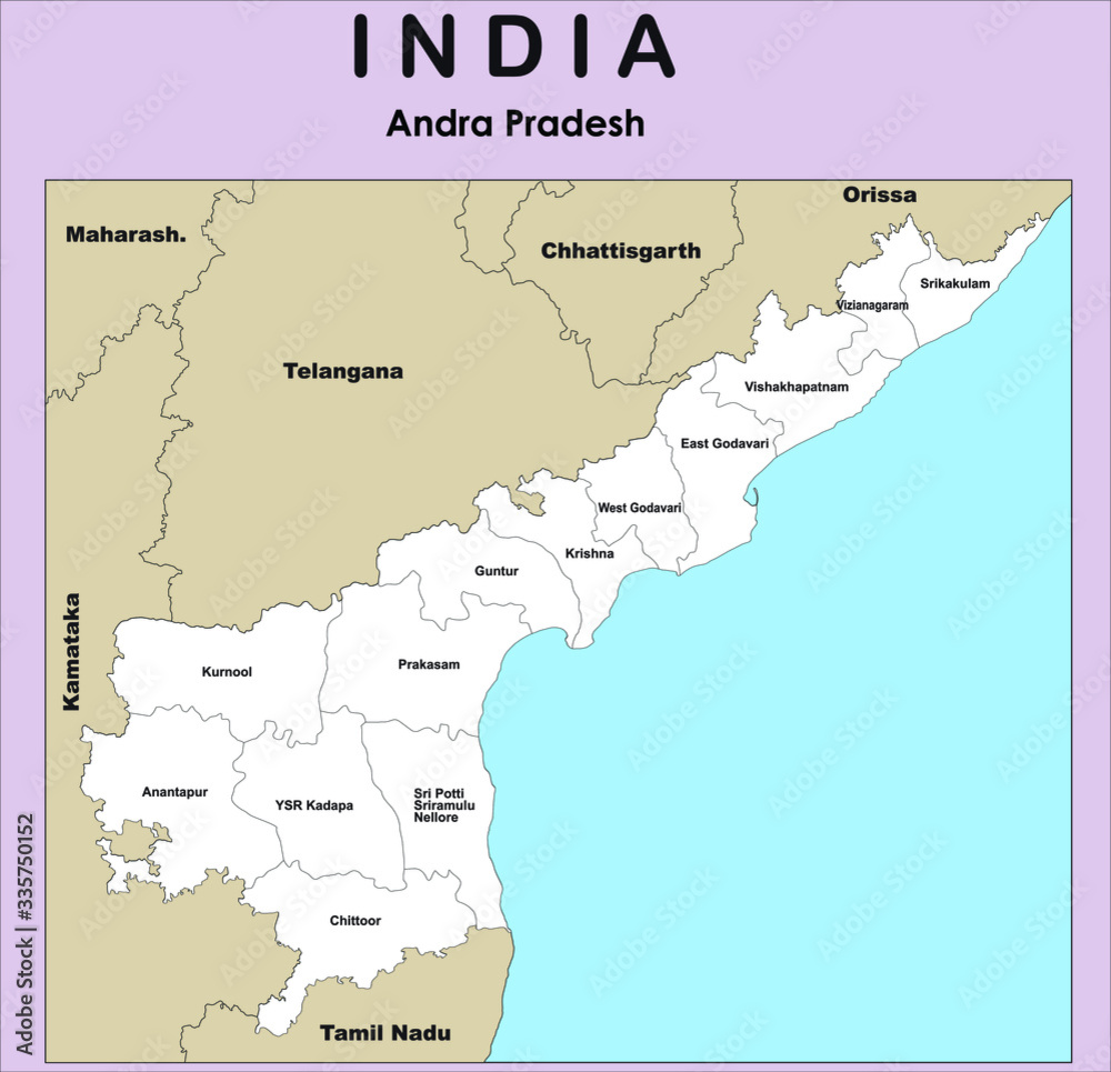 vector illustration of Andhra Pradesh map with border outline in black colour.