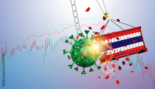 The economic crisis impact of the Thailand stock market and business from the outbreak of the disease Coronavirus or Covid-19. Vector illustration design.