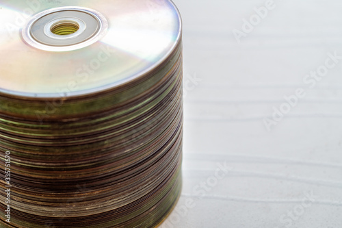 Lot of old CDs stacked with a copy space photo