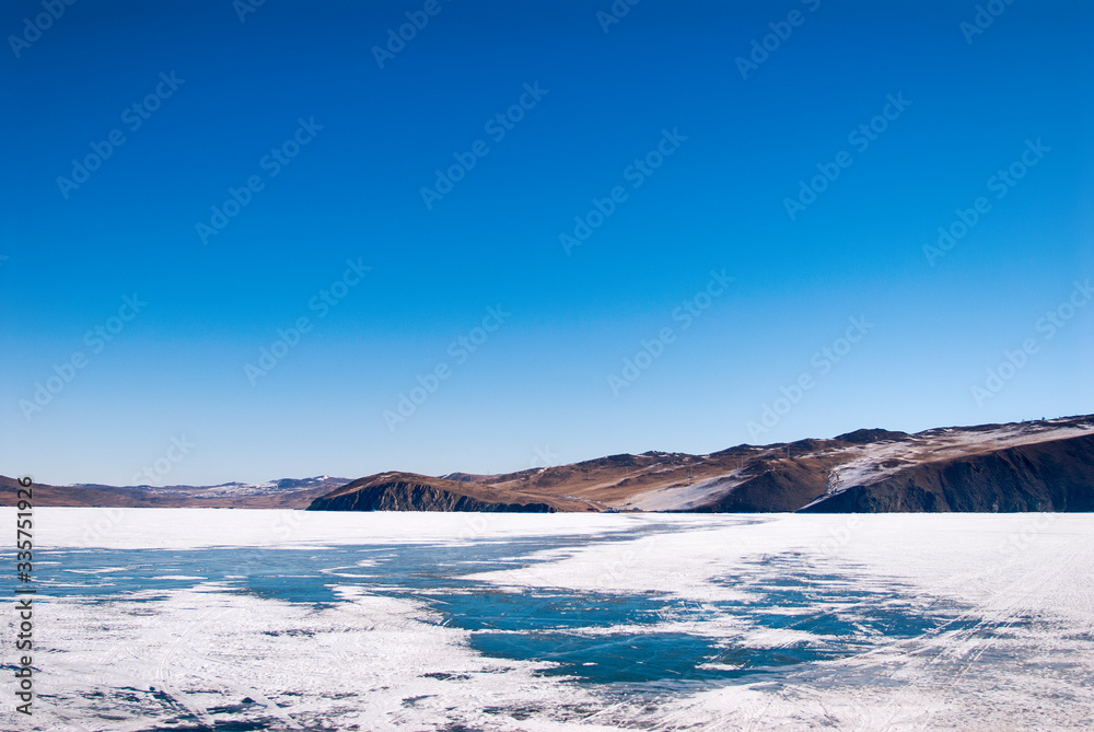 Views of the snow-covered lake Baikal