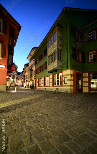 Augustinergasse in Zurich Switzerland empty in the morning early in the blue hour