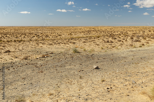 steppe in Kazakhstan, deserted beautiful landscape, dry grass in the steppe