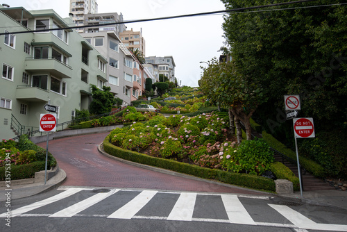 Empty Streets of San Francisco during Covid-19 Pandemic, quarantine, famous Lombard street, California Usa