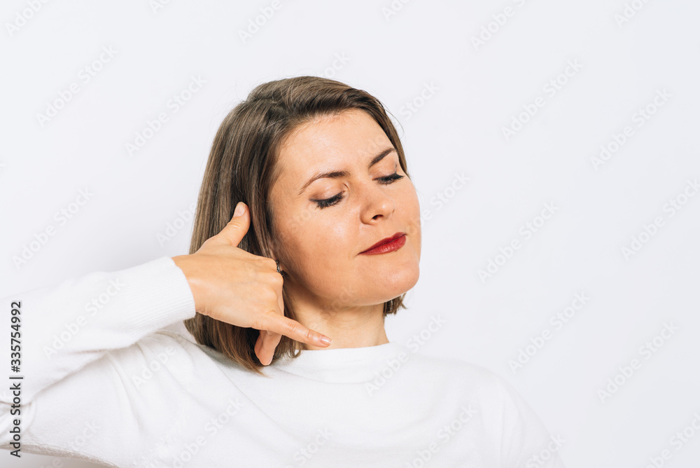 call gesture, girl girl in studio call gesture, girl girl in studio
