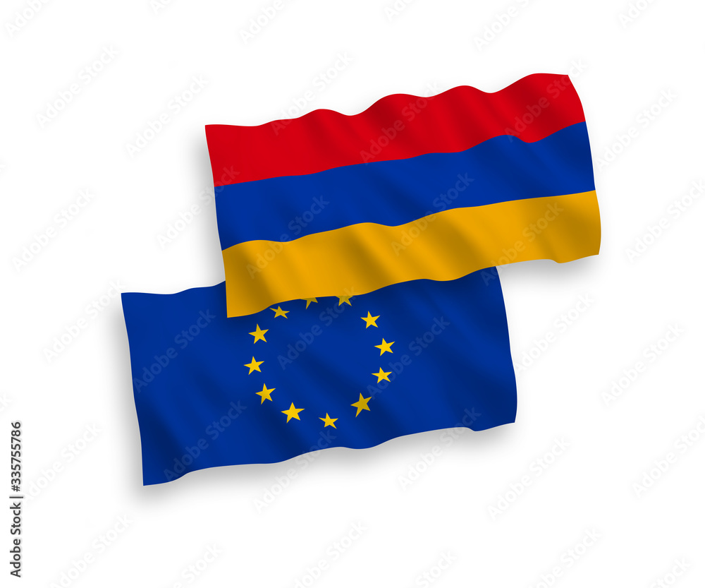 Flags of European Union and Armenia on a white background