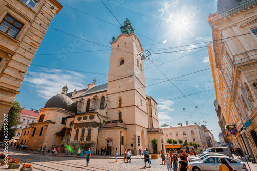 LVIV, UKRAINE - APRIL 16, 2020: Latin Cathedral in Lviv