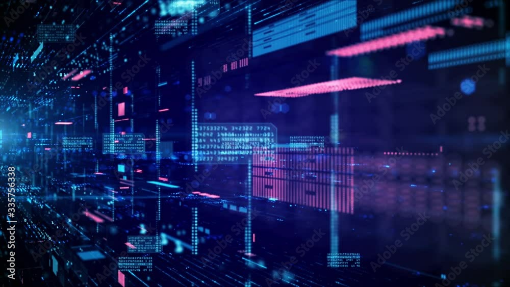 4K Digital cyberspace and data network connections. Transfer digital data hi-speed internet. Motion technology digital data in the future background concept.