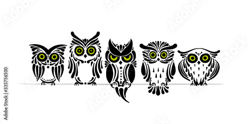 Cute owls family. Simple style for your design