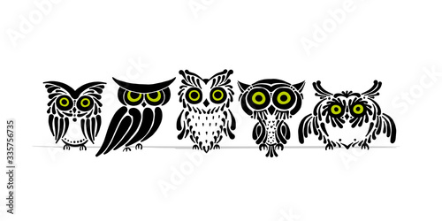 Cute owls family. Simple style for your design