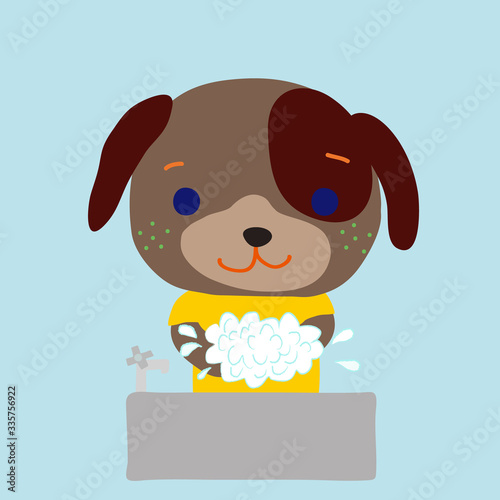 手を洗うかわいい仔犬
A cute little dog washing hands