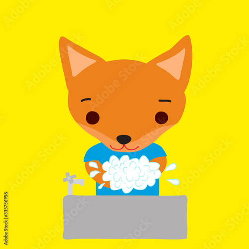 手を洗うかわいい子狐
A cute little fox washing hands