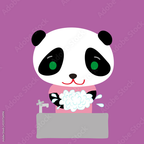 手を洗うかわいいパンダ
A cute little panda washing hands