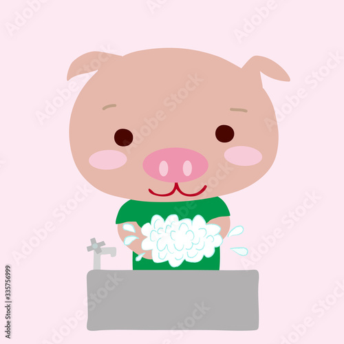 手を洗うかわいいこぶた
A cute little pigl washing hands