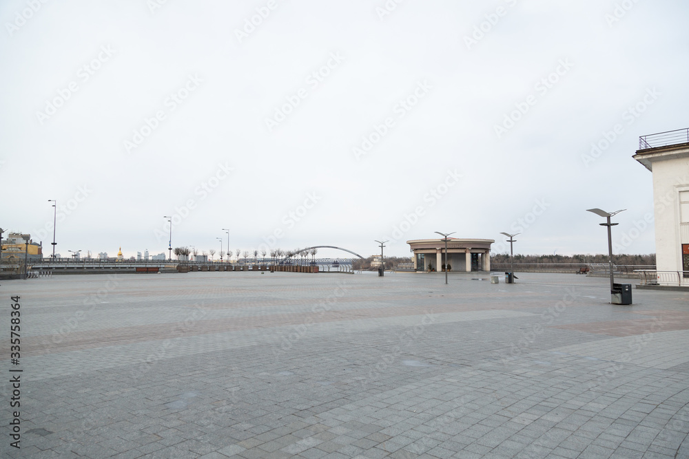 Kyiv, Ukraine - March, 22, 2020: Postal Square in Kiev without people.