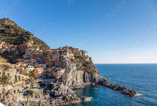 Cinque Terre coast and small towns with vibrant colorful houses in La Spezia, Italy