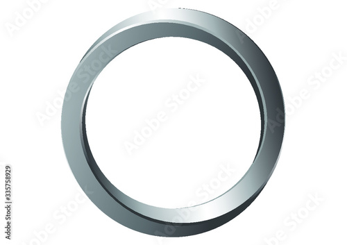 A vector illustration of a ring twisted to represent infinity made of shiny steel on an isolated white background