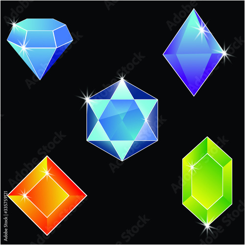 Vector illustration of colorful gemstones diamond set for puzzle 